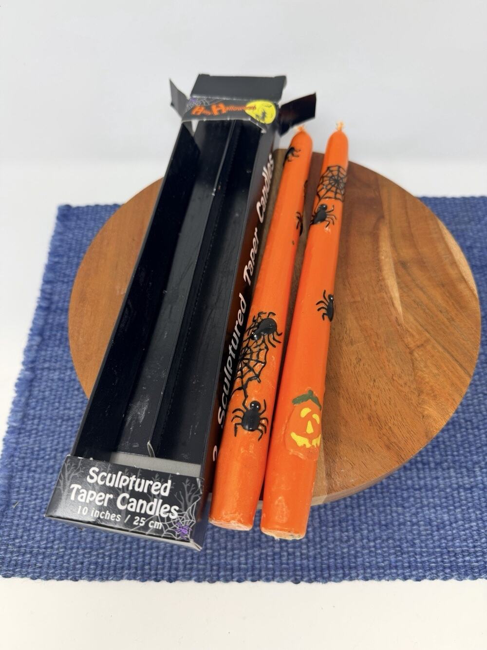 Halloween Set of 2 Black Spider Pumpkin 10" Orange Taper Candles New